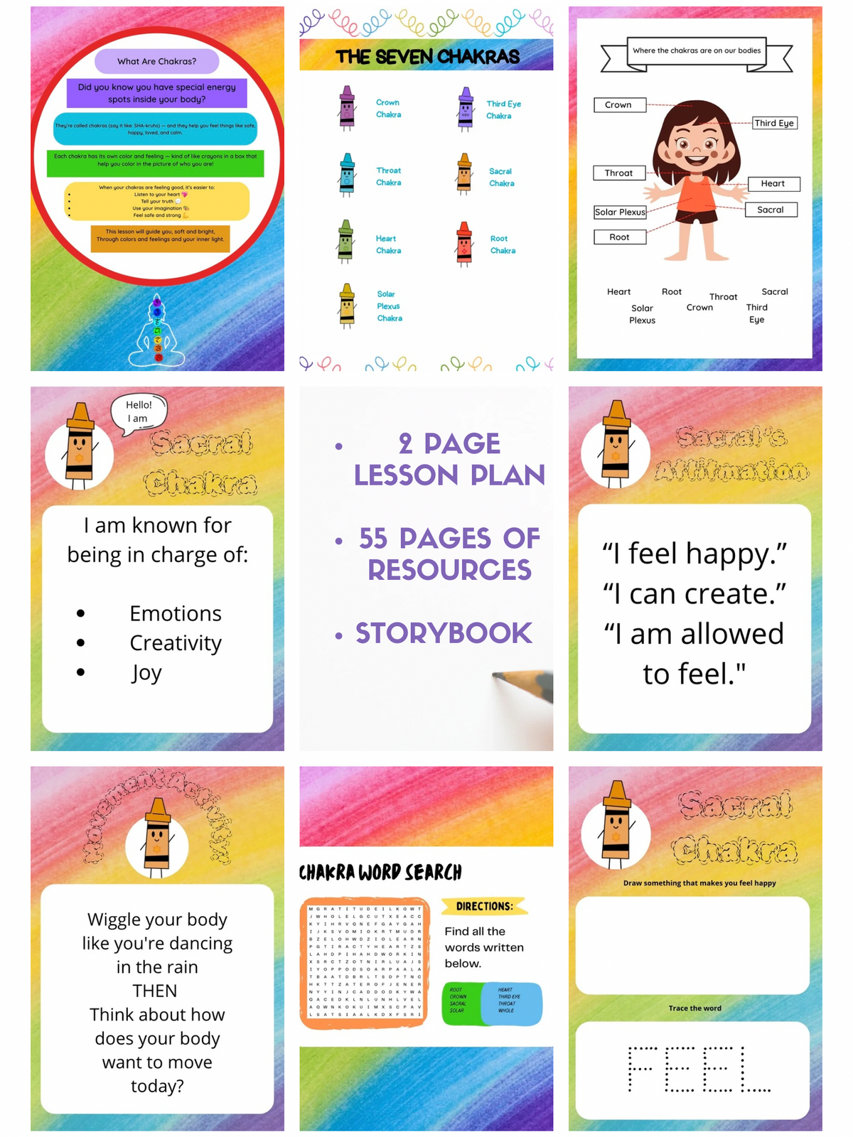 Kids Chakra Activities Bundle: SEL Mindfulness Worksheets (PDF Download) Ages 4-8